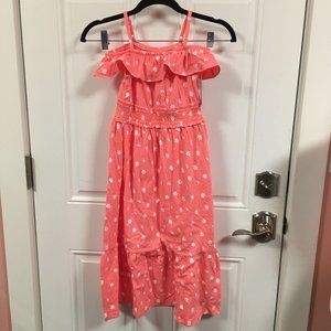 NWT Cat & Jack Sleeveless Summer Dress Neon Mellon w/white Flowers Size S (6/6X)